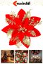 4 Pieces Glittered Poinsettia Christmas Tree Ornament Christmas Flower Red Gold 14 cm