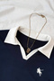 Olos Navy Blue Polo Collar Ribbed Lycra Embroidered Premium Drawstring Long Sleeve Blouse - 2