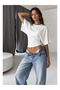 Women's Lycra Bat Sleeve Crop T-Shirt, Fitted at the Waist, Stretchy Fabric - 3