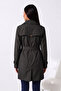 Degaj Collar Water Repellent Fabric Lined Belted Above Knee Pocketed Trench Coat Black - 7