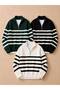 Men's 3-Piece Set Half-Zipper Striped Knitwear Sweater Oversize Model