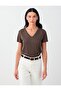 Bitter Brown Straight Cut V-Neck Modal Basic T-Shirt