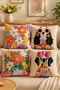Floral and Eyeglass-Wearing Dog Pattern 4-Piece Throw Pillow Cover Set