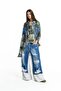 Blue Ecru Contrast Fabric Ripped Denim Wide Leg Pants 19062 - 2
