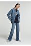 Oversize Fit Classic Collar Plain Women's Light Indigo Denim Long Sleeve Shirt - 3