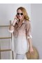 Women's Brown Ecru Ombre Linen Textured Bohemian Tunic Oversize Casual Pocketed Shirt Long Sleeve - 3