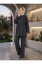 Women's Islamic Clothing Modal Fabric Self-Line Detailed Crew Neck Tunic Top and Bottom Set