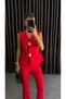 Women's Gold Buttoned Vest Pants Suit - 6