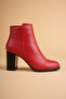 Women's Genuine Leather Stylish Heeled Boots - Red - 3