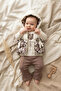 Girl's Leopard Patterned Inflatable Vest 3-Piece Combination Set - Ecru & Coffee Shades - Stylish with Bow Detail