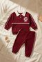 Ruby College Series Cotton Polo Collar Claret Red Baby Tracksuit Set - with Contrast Stripes and Embroidery Detail P - 2
