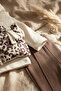 Girl's Leopard Patterned Inflatable Vest 3-Piece Combination Set - Ecru & Coffee Shades - Stylish with Bow Detail - 7