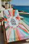 Pastel Rays Positive Message Patterned 70X150 Beach Towel - Digital Printed Fade-Resistant Bath Towel