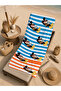 Blue Orange Striped Cute Mouse Characters Patterned 70X150 Beach Towel - Cotton Bath Towel - 5
