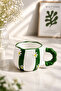 Green Stripe Daisy Patterned Handmade Ceramic Mug – Cream Coffee Cup with Green Handle