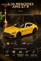 1:36 Mercedes Amg Gt R Yellow Diecast Metal Toy Car Openable Door Pull and Go