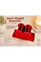 Heart Design Makeup Organizer Red 3 Compartment Desktop Organizer 22X9 cm