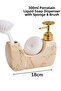 342 Cream Marble Patterned Porcelain Liquid Soap Dispenser with Brush |   Gold Pumped - 2