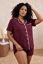 Mürdüm Nakış Detaylı Gömlek Yaka Büyük Beden Pijama Takımı TBBSS26AI00049 - 3