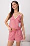 Red Gingham Heart Lace Detailed Yarn Dyed Woven Pajama Set Thmss26Pt00194 - 3