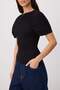 Black Fitted/Bodycon Boat Neck Short Sleeve 100% Cotton Knitted T-Shirt Twoss26Ts00264 - 3