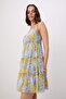 Blue Floral Pattern Layered A-Line Short / Mini Chiffon Woven Dress Twoss26El00316 - 2