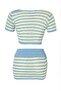 Sarı Mavi Çizgili Örme Mini Crop Plaj Bluz Etek Takım TBESS26AU00088 - 6
