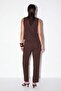 Brown Crew Neck Sleeveless Pants Comfortable Fit Top and Bottom Set Tdrss26Au00052 - 3
