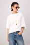 Ekru*001 Oversize/Geniş Kalıp Düşük Kol Kısa Kollu Soft Touch Örme T-shirt TWOSS26TS00221