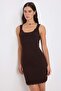 Kahverengi Düz Bodycon Havuz Yaka Dantel Detaylı Mini İnterlok Örme Elbise TWOSS26EL00756 - 2
