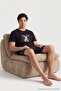 Black Regular Teddy Bear Printed Plaid Shorts- T-Shirt Knitted Pajama Set Tmnss26Pt00067 - 3