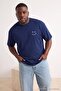 Big Size Navy Blue Oversize/Wide Cut 100% Cotton T-Shirt Tmnss25Bf00005