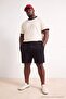Big Size Basic Black Oversize/Wide Cut Elastic Waist Lace-Up Shorts Tmnss25Ap00003 - 2
