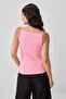Pembe Fitted/Vücuda Oturan Halter Yaka İnce Askılı Kolsuz Fitilli Esnek Örme Atlet TWOSS26AL00131 - 4