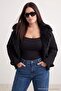 Black Regular Fit Fur-Trimmed Suede Plus Size Coat Twoaw27Aw00003 - 3