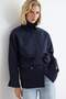 Lacivert Bel Bağlamalı Dik Yaka Oversize Midi Trençkot TWOAW27TR00026 - 3