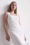 Ekru Bodycon Midi Büzgü Detaylı Yırtmaçlı Kare Yaka Örme Elbise TWOSS26EL01232 - 2