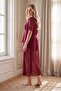 Bordo 3'lü Çeyiz Set Tül ve Dantel Detaylı Viskon Dokuma Pijama Takımı+Sabahlık THMSS26PT00182 - 4