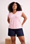 Beyaz- Gri- Pembe 3'lü Paket Oversize Fit V Yaka Örme Büyük Beden T-shirt TBBSS26BF00026 - 3