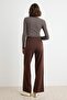 Kahverengi Düz Straight Normal Bel Boru Paça Soft/Yumuşak Dokunuşlu Örme Pantolon TWOSS26PL00196 - 4