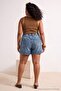 Mavi Lastikli Yüksek Bel Mini %100 Pamuk Non-Stretch Büyük Beden Denim Şort TBBSS26AP00009 - 4