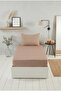 Tekstilla Pink Elastic Fitted Brown Color Single Bed Sheet Set with Pillowcase - 2
