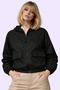 Women's Black Waterproof Windproof Crinkle Fabric Hooded Raincoat - Windbreaker