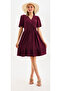 Women's Burgundy Dress Double-Breasted Wrinkled - 5