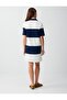 Navy Blue Polo Collar Elbow Sleeve Color Block Knitted Mini Dress - 4
