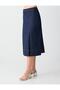 Dark Indigo Blue High Waist Relaxed Fit Midi D Woven Skirt - 5