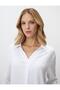 White V Neck Relaxed Fit Long Sleeve Woven Blouse - 5