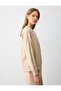 Beige Plain Cut Crew Neck Long Sleeve Modal Knitted Sweatshirt - 5