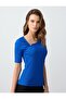 Cobalt Slim Cut Asymmetric Neck Short Sleeve Knitted Blouse - 3