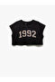 Printed Sleeveless Crew Neck Cotton Crop Sports T-Shirt - 3
